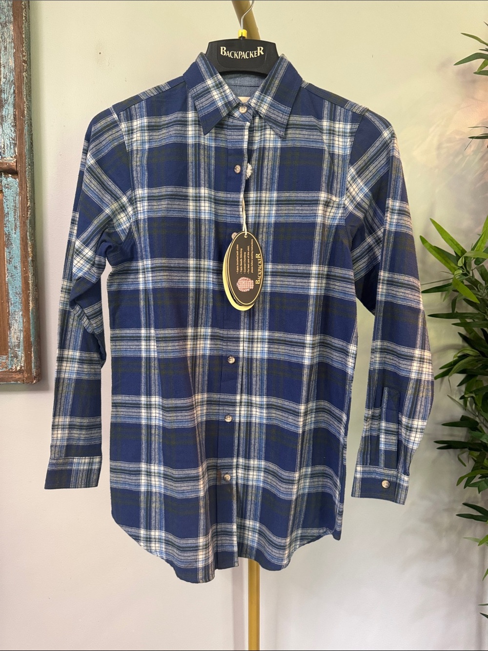 Backpackr Blue Plaid Long-Sleeve flannel Casual Button-Down Shirt S